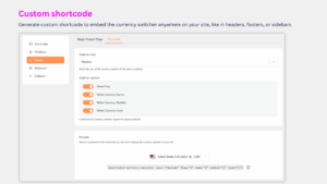 Currency switcher shortcode customisation
