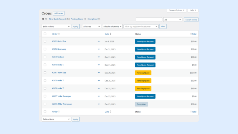 Quote Orders in Woo Orders